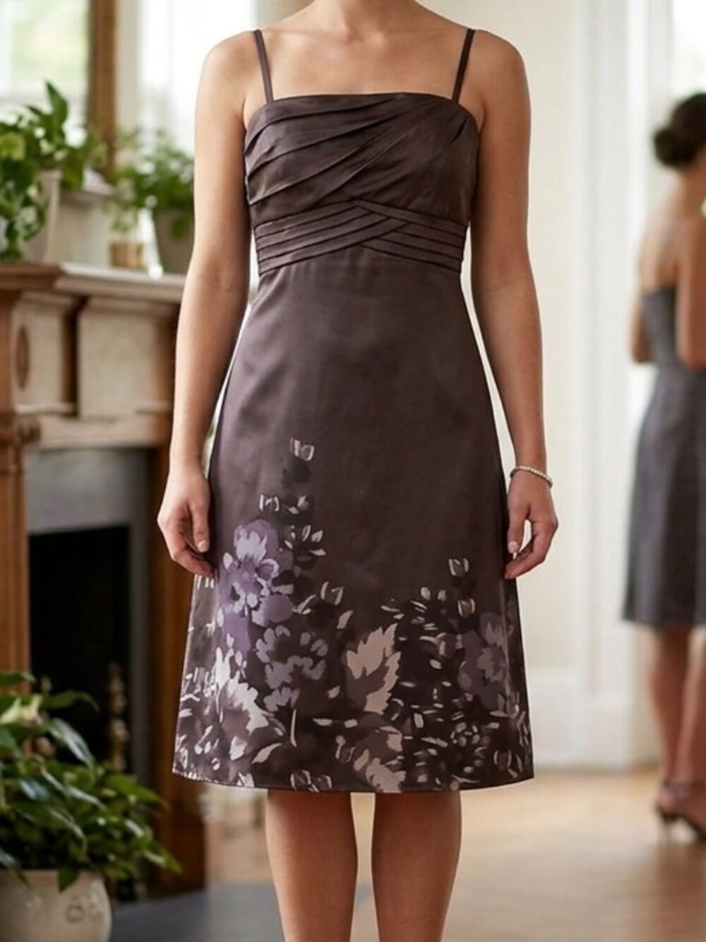 RW & CO. Women's Silky Floral Midi Cocktail Dress Strappy Size 0 Y2K 90s